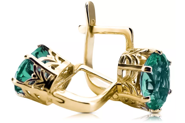 Aur galben 8K 333 Emerald cercei vec003x-em Rusesc Sovietic URSS Vintage bijuterii Art Deco style